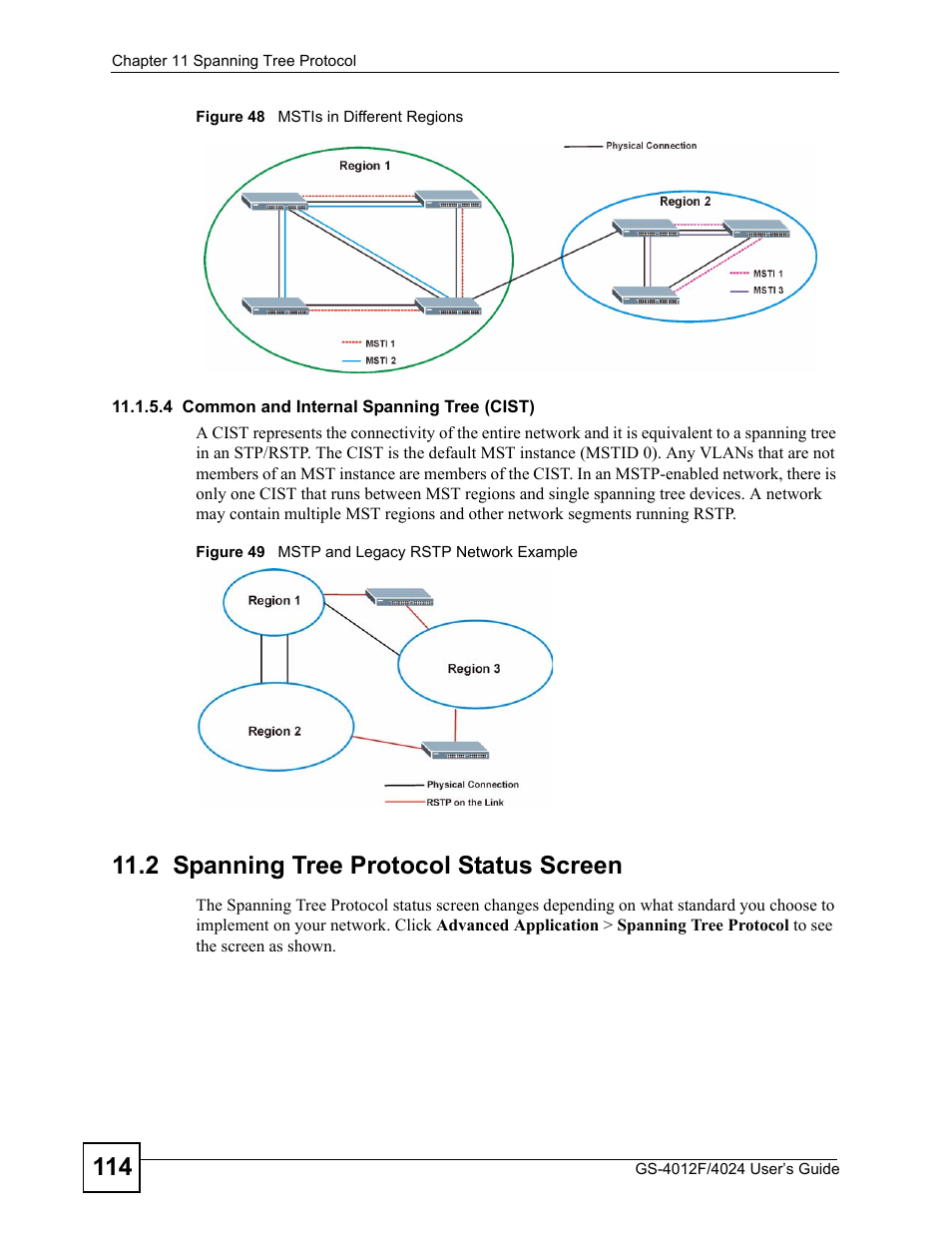 2 spanning tree protocol status screen | ZyXEL Communications GS-4012 User Manual | Page 114 / 462