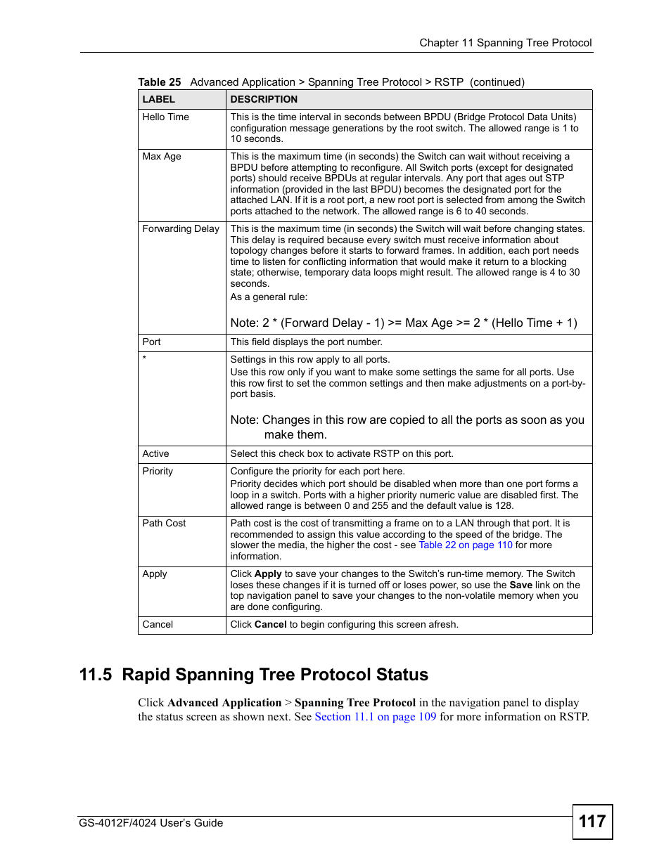 5 rapid spanning tree protocol status | ZyXEL Communications GS-4012 User Manual | Page 117 / 462