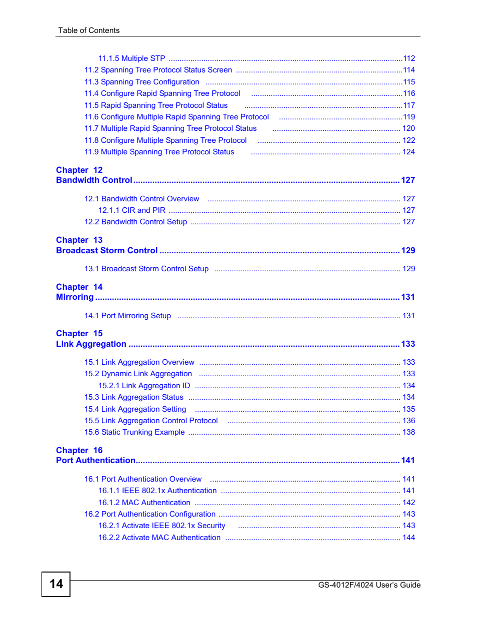 ZyXEL Communications GS-4012 User Manual | Page 14 / 462