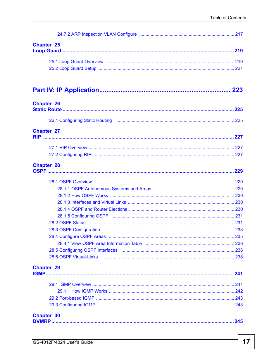 Part iv: ip application | ZyXEL Communications GS-4012 User Manual | Page 17 / 462