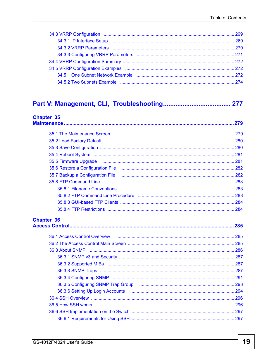 Part v: management, cli, troubleshooting | ZyXEL Communications GS-4012 User Manual | Page 19 / 462