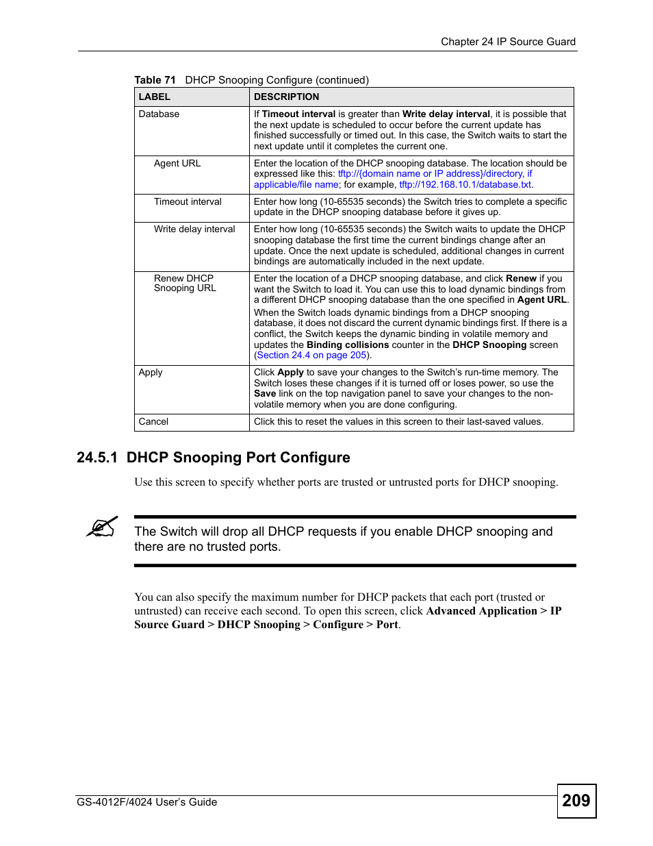 1 dhcp snooping port configure | ZyXEL Communications GS-4012 User Manual | Page 209 / 462