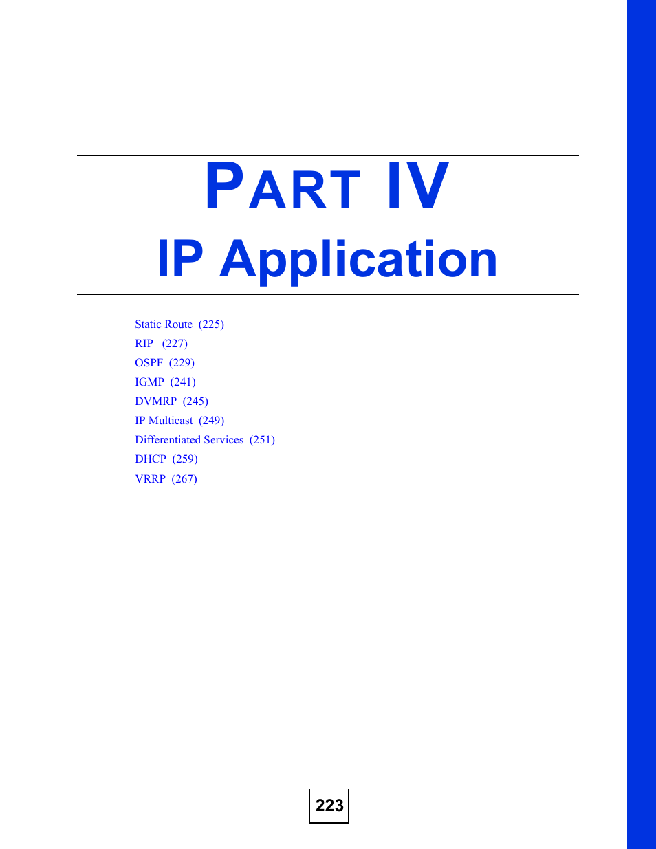 Ip application, Part iv: ip application | ZyXEL Communications GS-4012 User Manual | Page 223 / 462