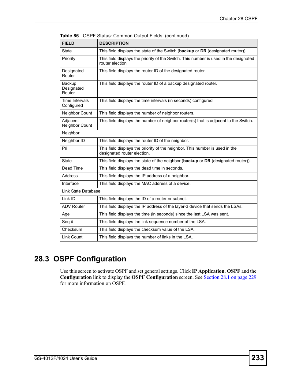 3 ospf configuration | ZyXEL Communications GS-4012 User Manual | Page 233 / 462