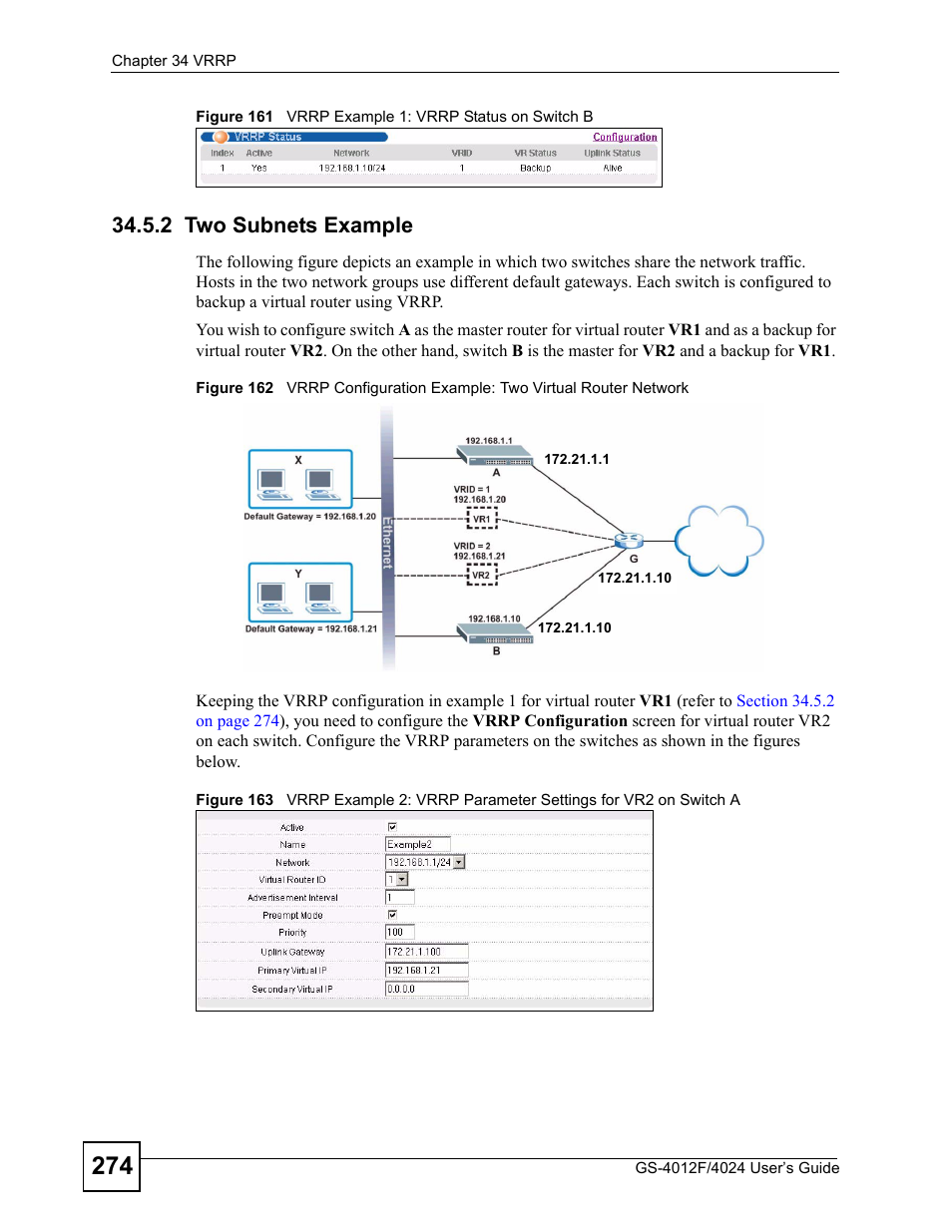 2 two subnets example | ZyXEL Communications GS-4012 User Manual | Page 274 / 462