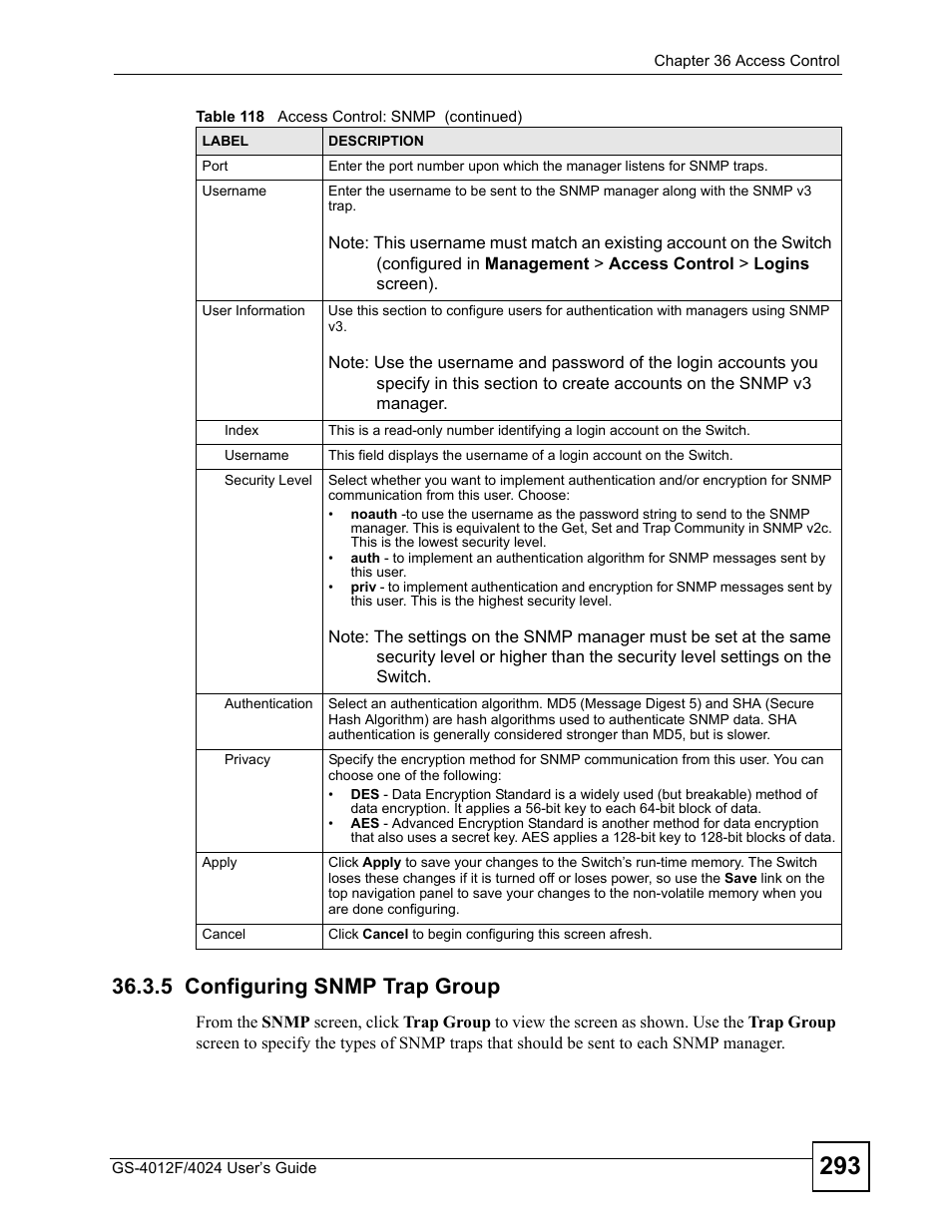 5 configuring snmp trap group | ZyXEL Communications GS-4012 User Manual | Page 293 / 462