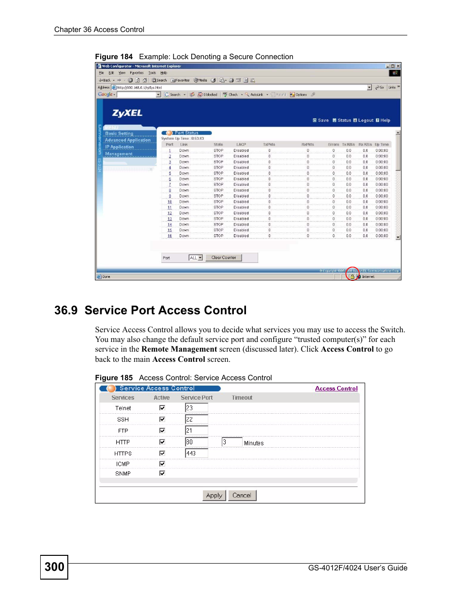 9 service port access control | ZyXEL Communications GS-4012 User Manual | Page 300 / 462