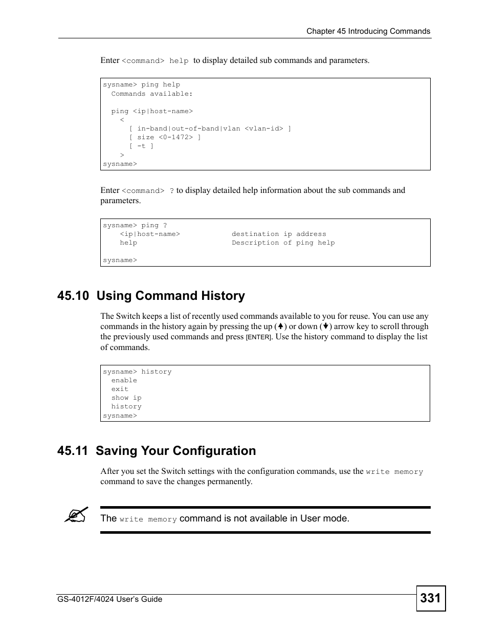 10 using command history, 11 saving your configuration | ZyXEL Communications GS-4012 User Manual | Page 331 / 462