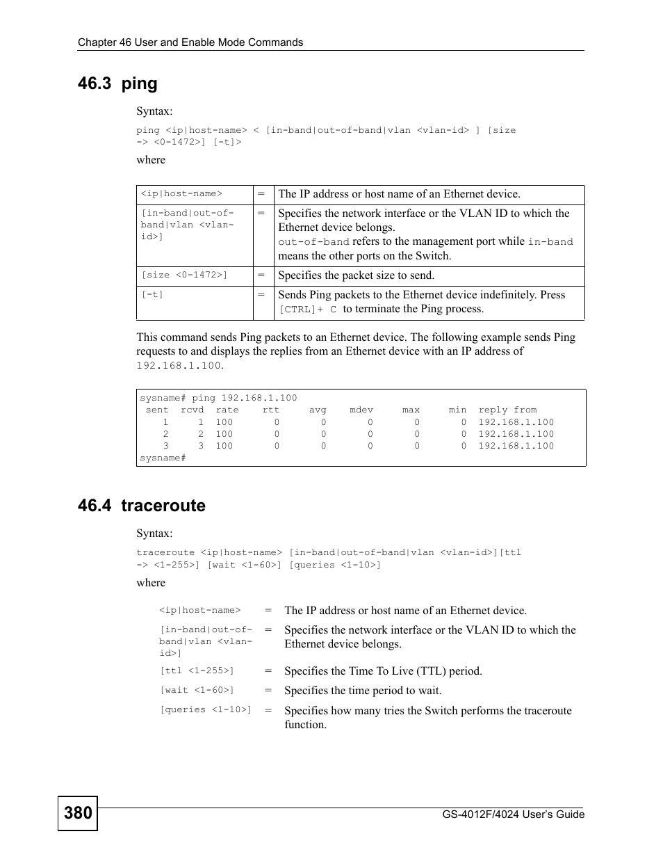 3 ping, 4 traceroute | ZyXEL Communications GS-4012 User Manual | Page 380 / 462