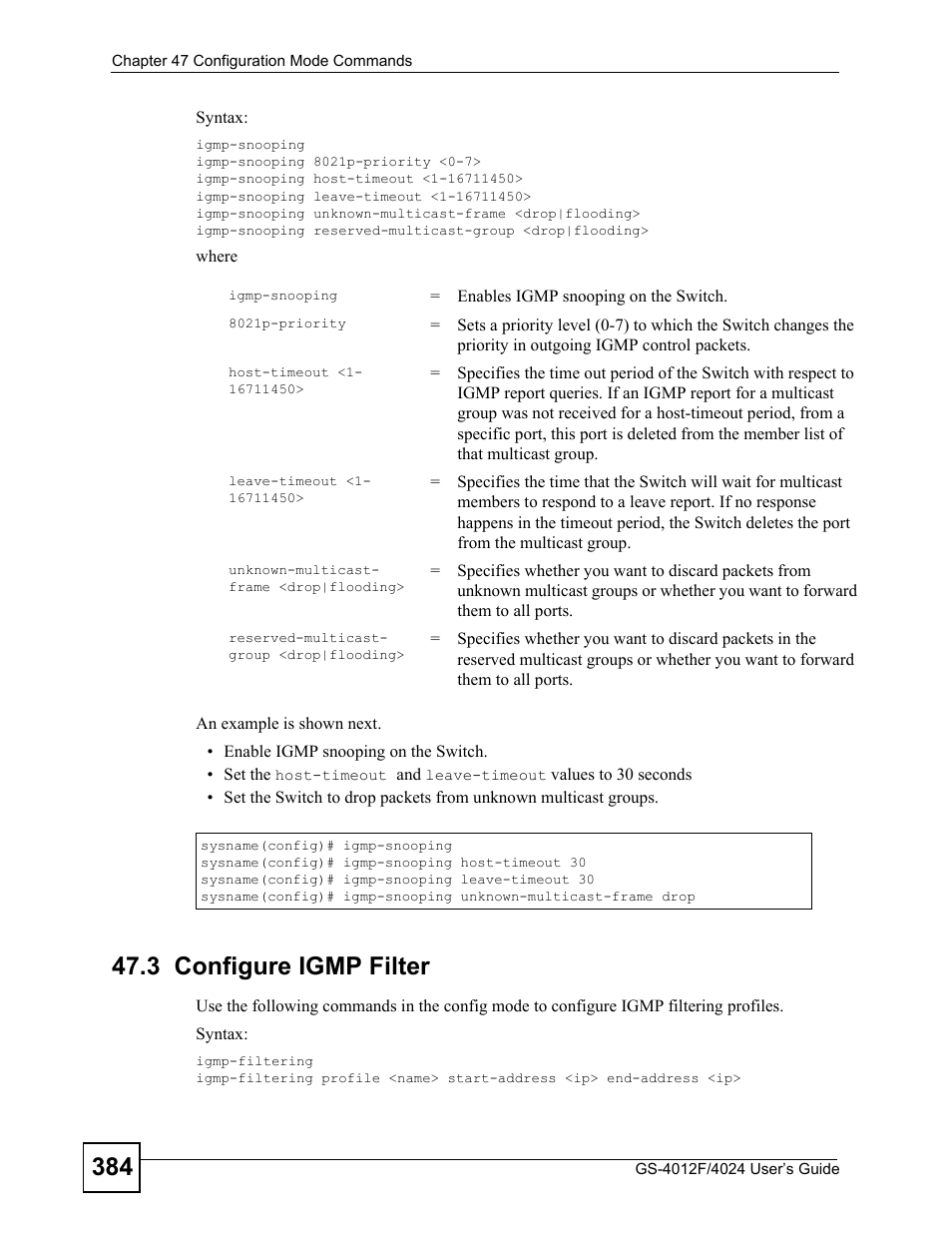3 configure igmp filter | ZyXEL Communications GS-4012 User Manual | Page 384 / 462
