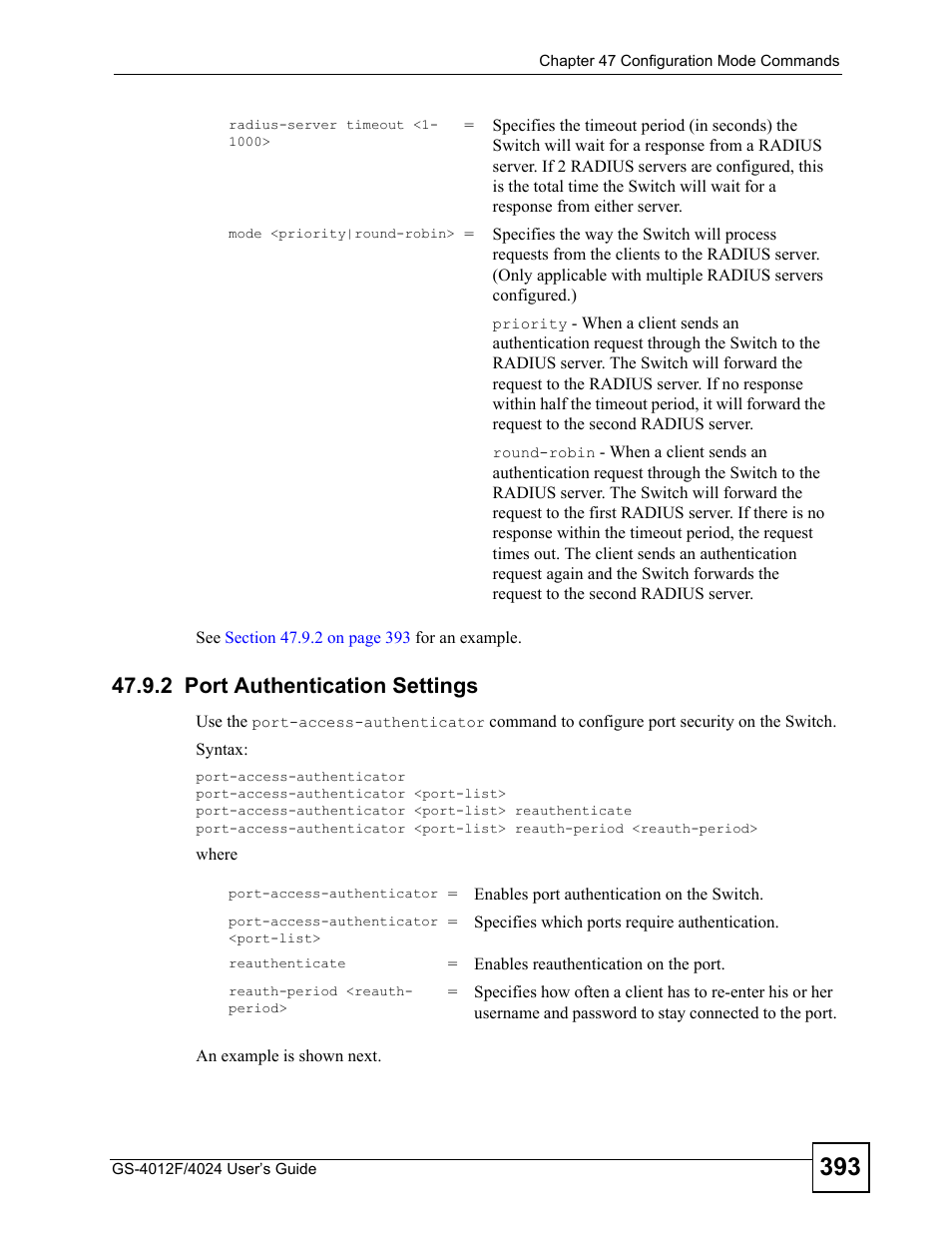 2 port authentication settings | ZyXEL Communications GS-4012 User Manual | Page 393 / 462