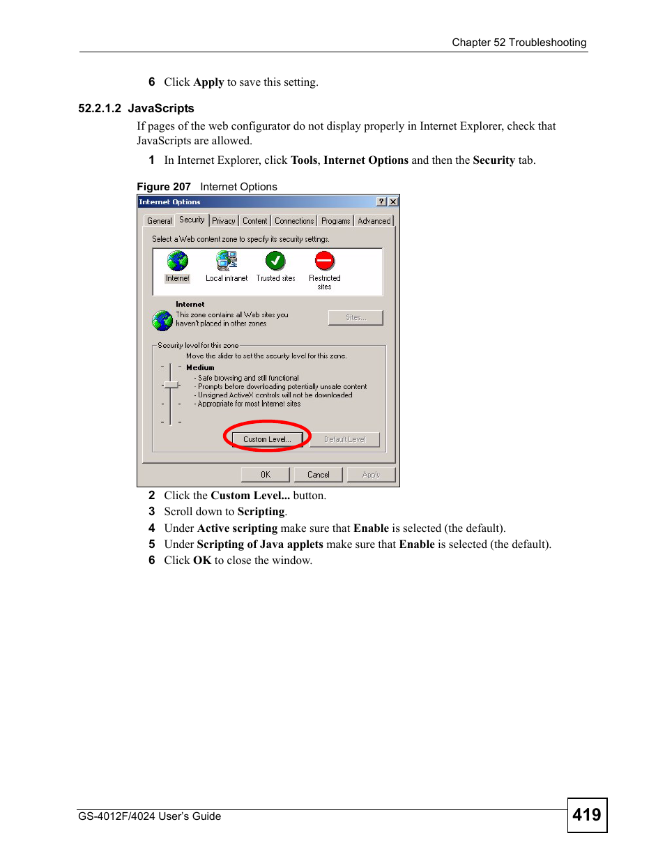 Figure 207 internet options | ZyXEL Communications GS-4012 User Manual | Page 419 / 462