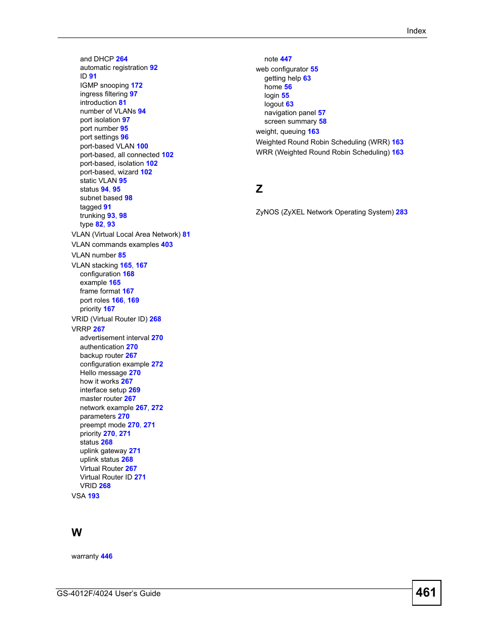 ZyXEL Communications GS-4012 User Manual | Page 461 / 462