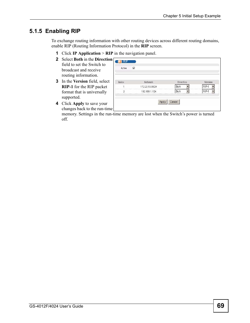 5 enabling rip | ZyXEL Communications GS-4012 User Manual | Page 69 / 462