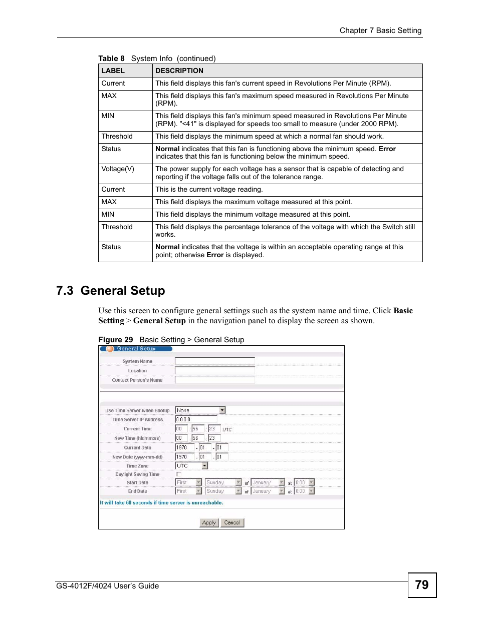 3 general setup, Figure 29 basic setting > general setup, 79 7.3 general setup | ZyXEL Communications GS-4012 User Manual | Page 79 / 462