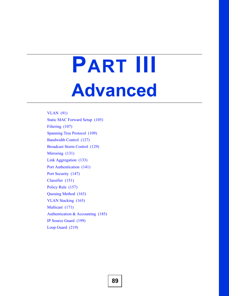 Advanced, Part iii: advanced | ZyXEL Communications GS-4012 User Manual | Page 89 / 462
