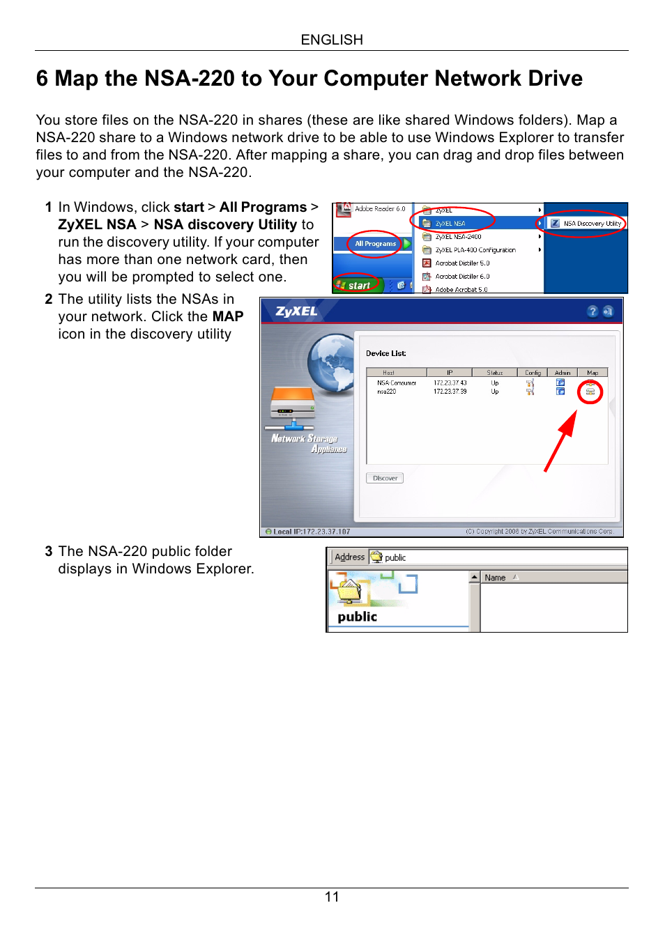 6 map the nsa-220 to your computer network drive | ZyXEL Communications Network Storage Appliance NSA-220 User Manual | Page 11 / 131