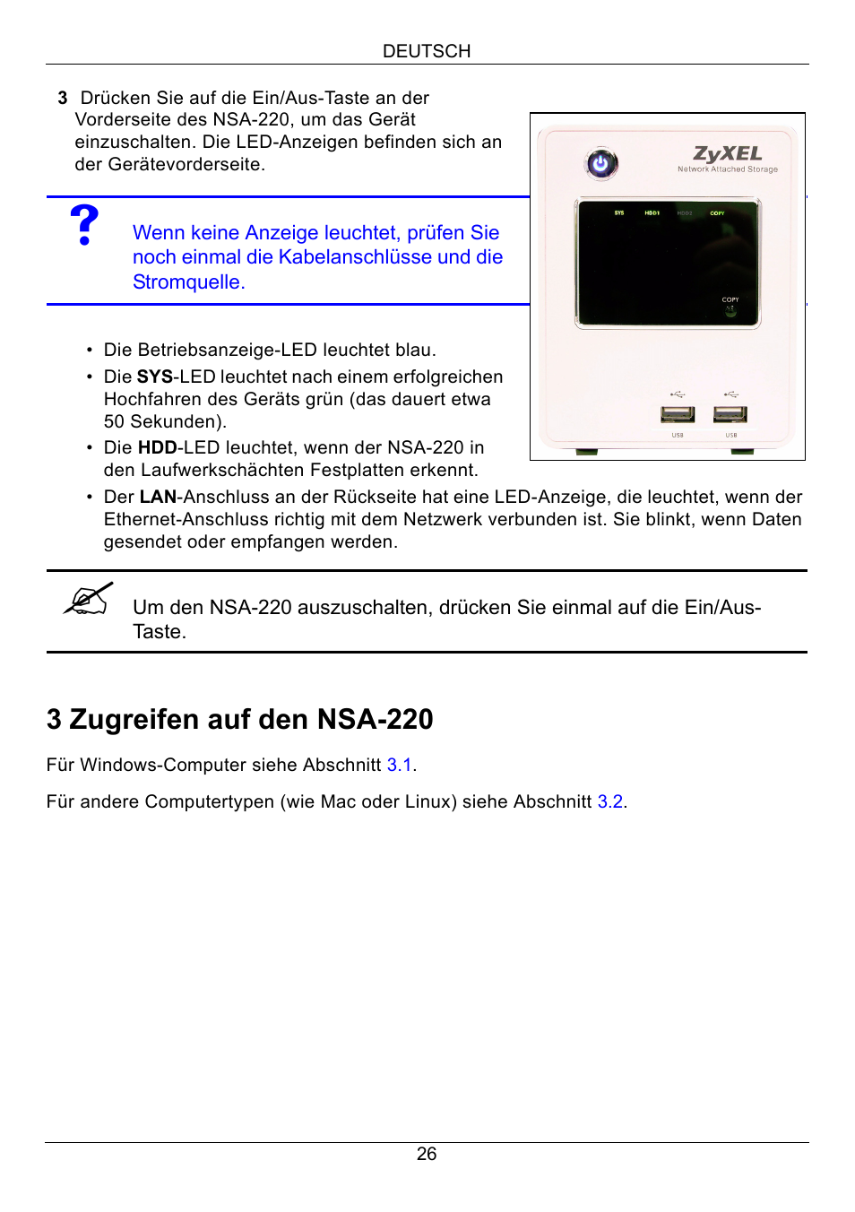 3 zugreifen auf den nsa-220 | ZyXEL Communications Network Storage Appliance NSA-220 User Manual | Page 26 / 131