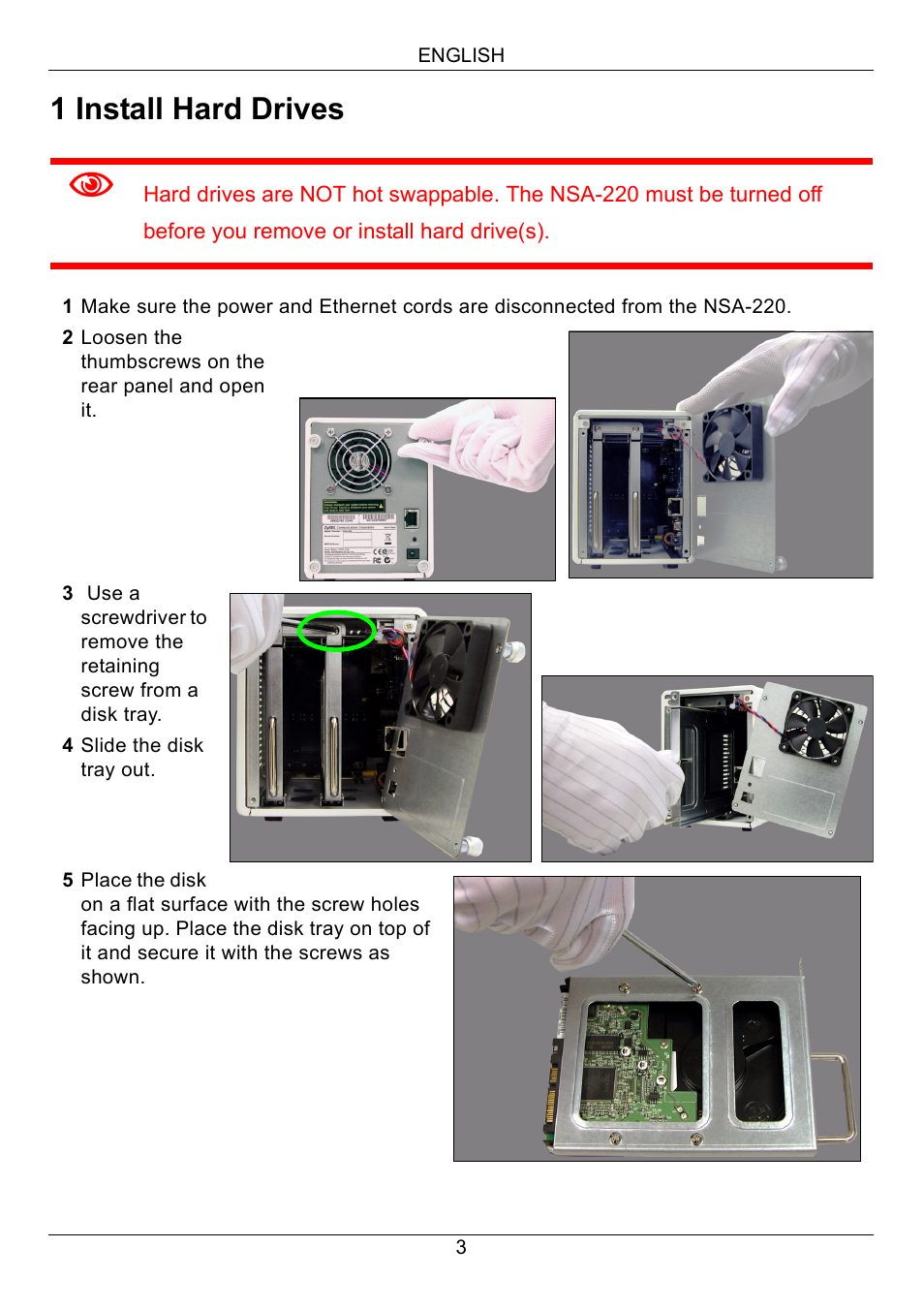 1 install hard drives | ZyXEL Communications Network Storage Appliance NSA-220 User Manual | Page 3 / 131