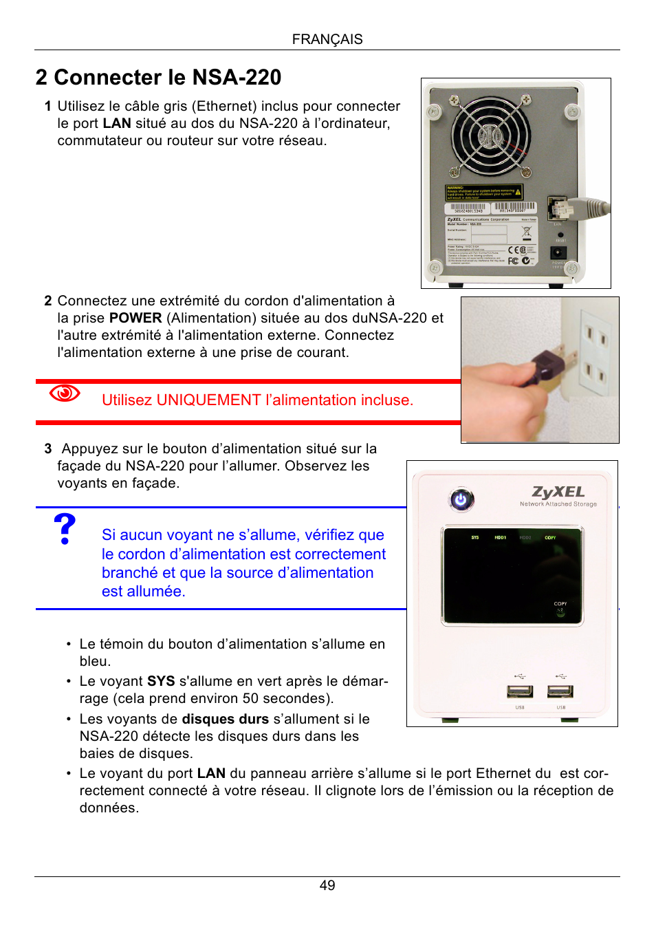 2 connecter le nsa-220 | ZyXEL Communications Network Storage Appliance NSA-220 User Manual | Page 49 / 131
