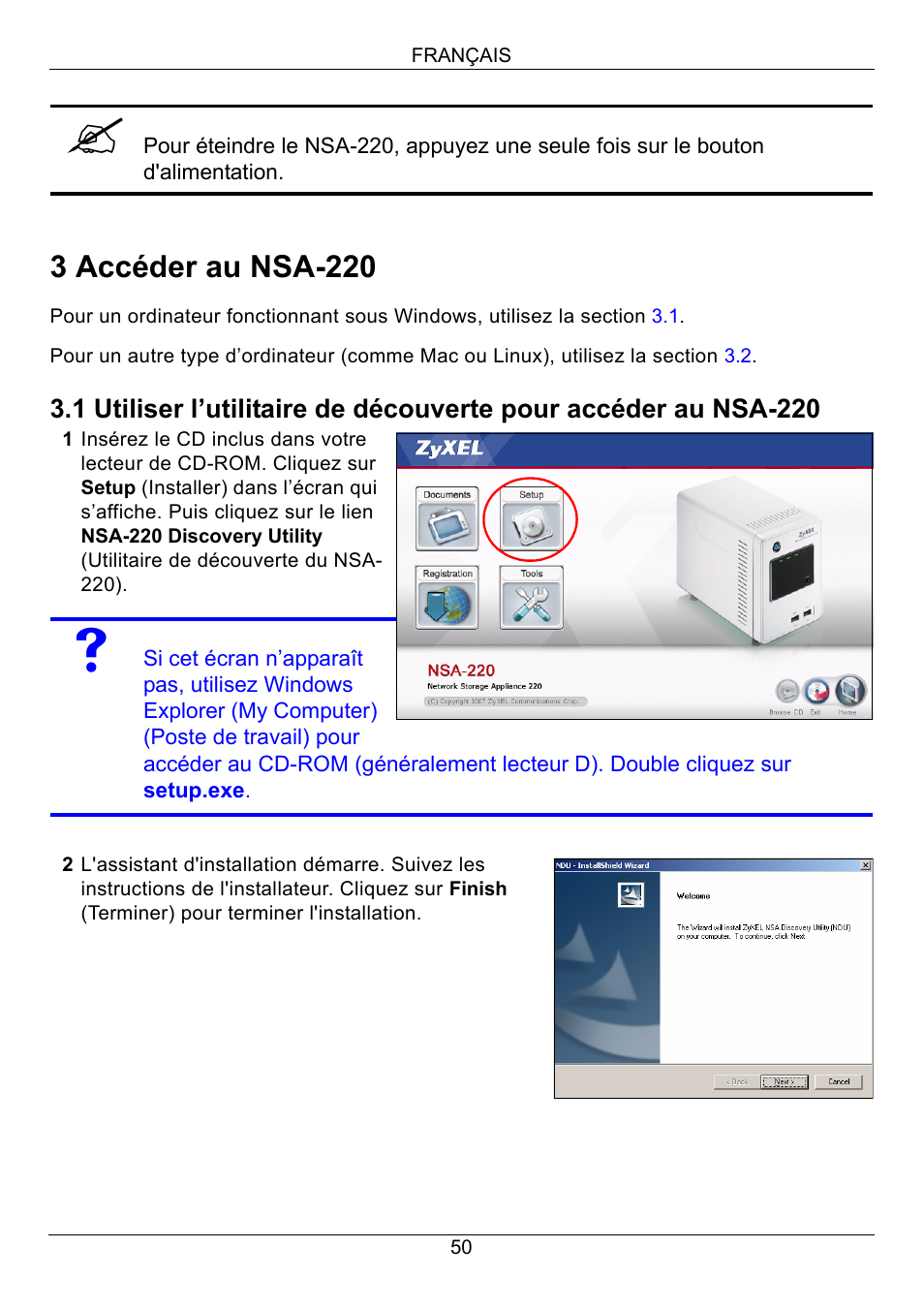 3 accéder au nsa-220 | ZyXEL Communications Network Storage Appliance NSA-220 User Manual | Page 50 / 131
