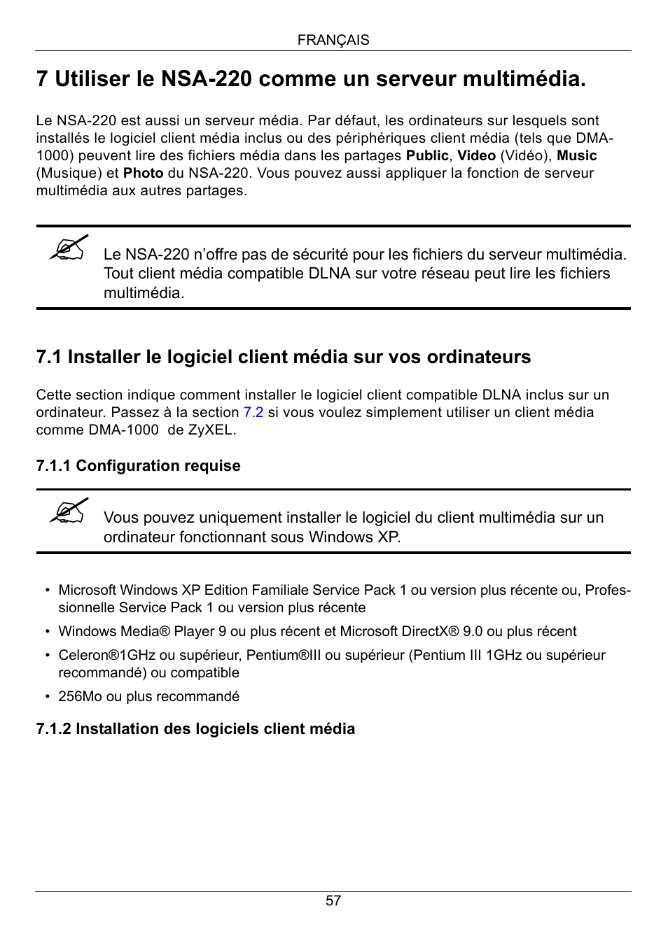 7 utiliser le nsa-220 comme un serveur multimédia | ZyXEL Communications Network Storage Appliance NSA-220 User Manual | Page 57 / 131