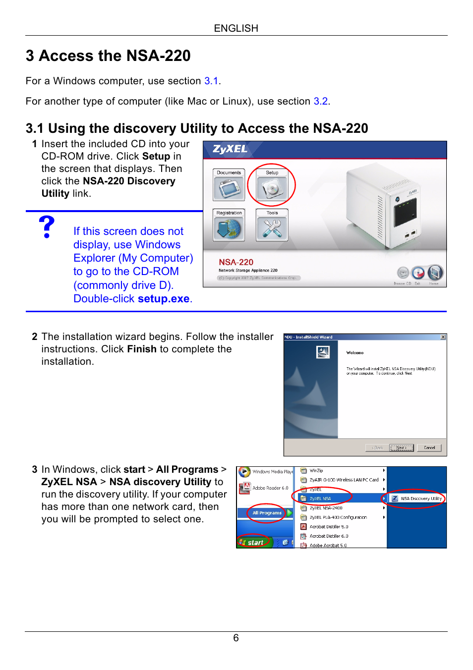 3 access the nsa-220 | ZyXEL Communications Network Storage Appliance NSA-220 User Manual | Page 6 / 131