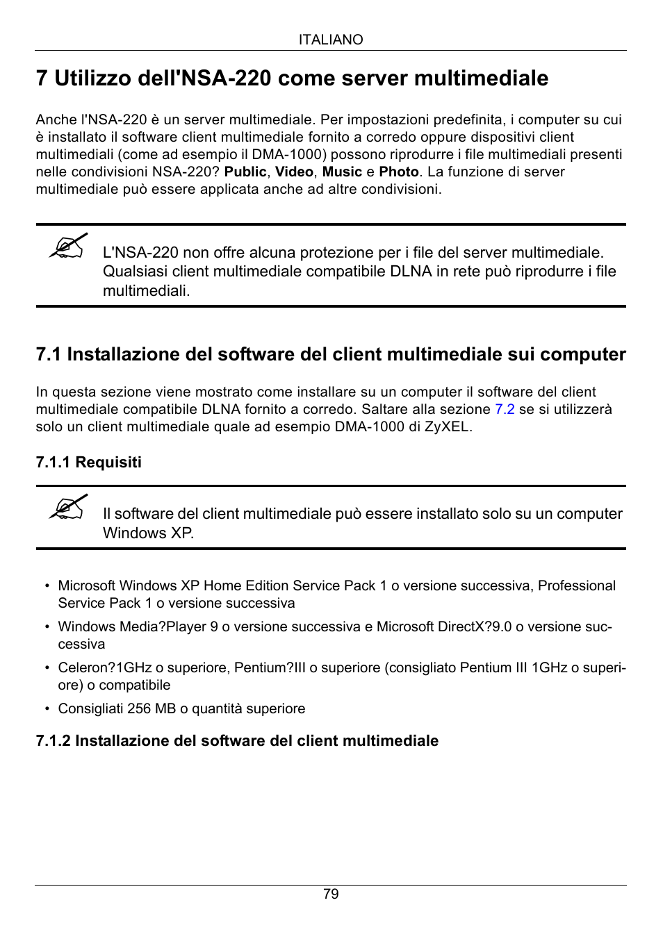 7 utilizzo dell'nsa-220 come server multimediale | ZyXEL Communications Network Storage Appliance NSA-220 User Manual | Page 79 / 131