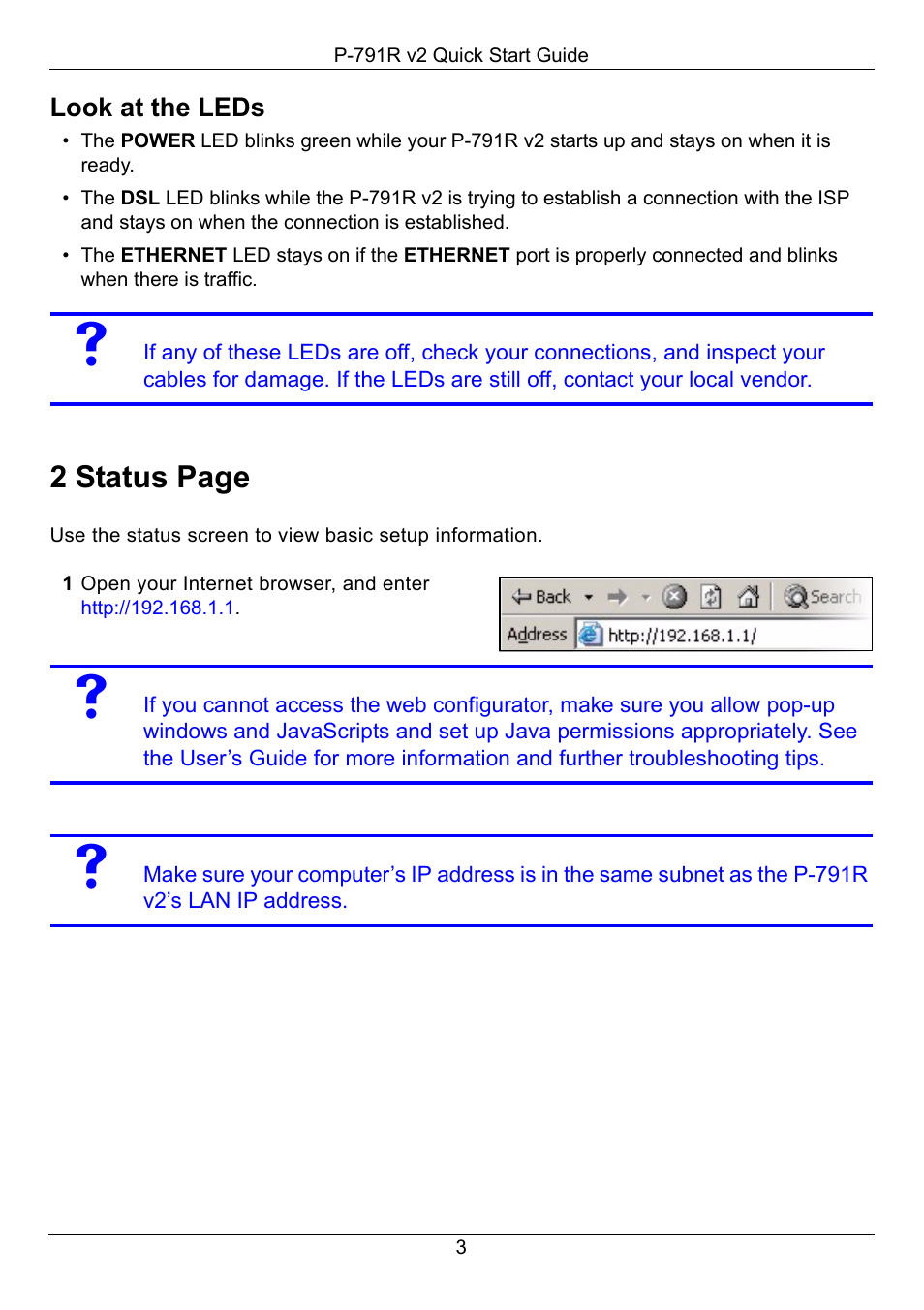 2 status page | ZyXEL Communications G.SHDSL.bis Router P-791R v2 User Manual | Page 3 / 8
