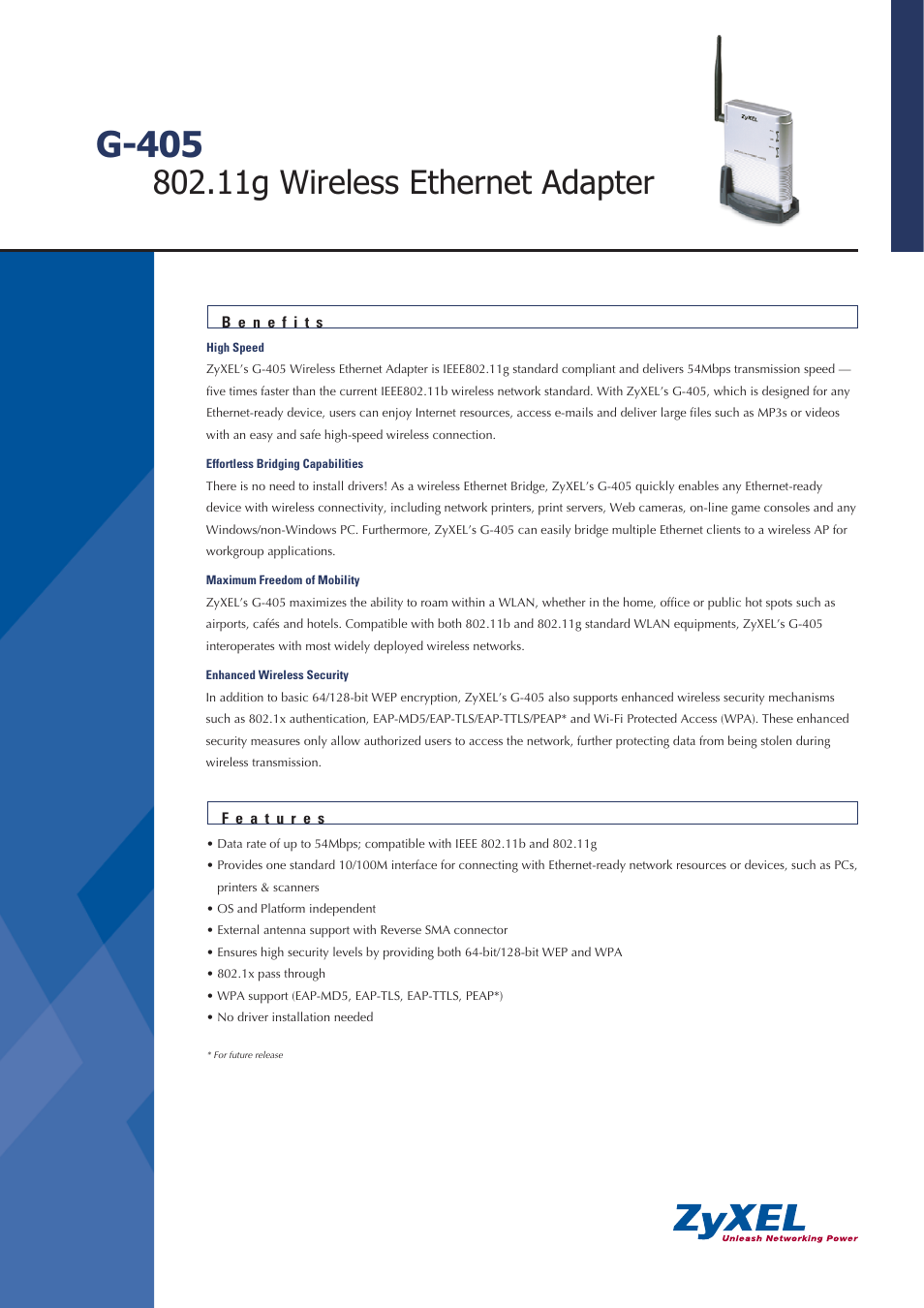 ZyXEL Communications G-405 User Manual | 2 pages