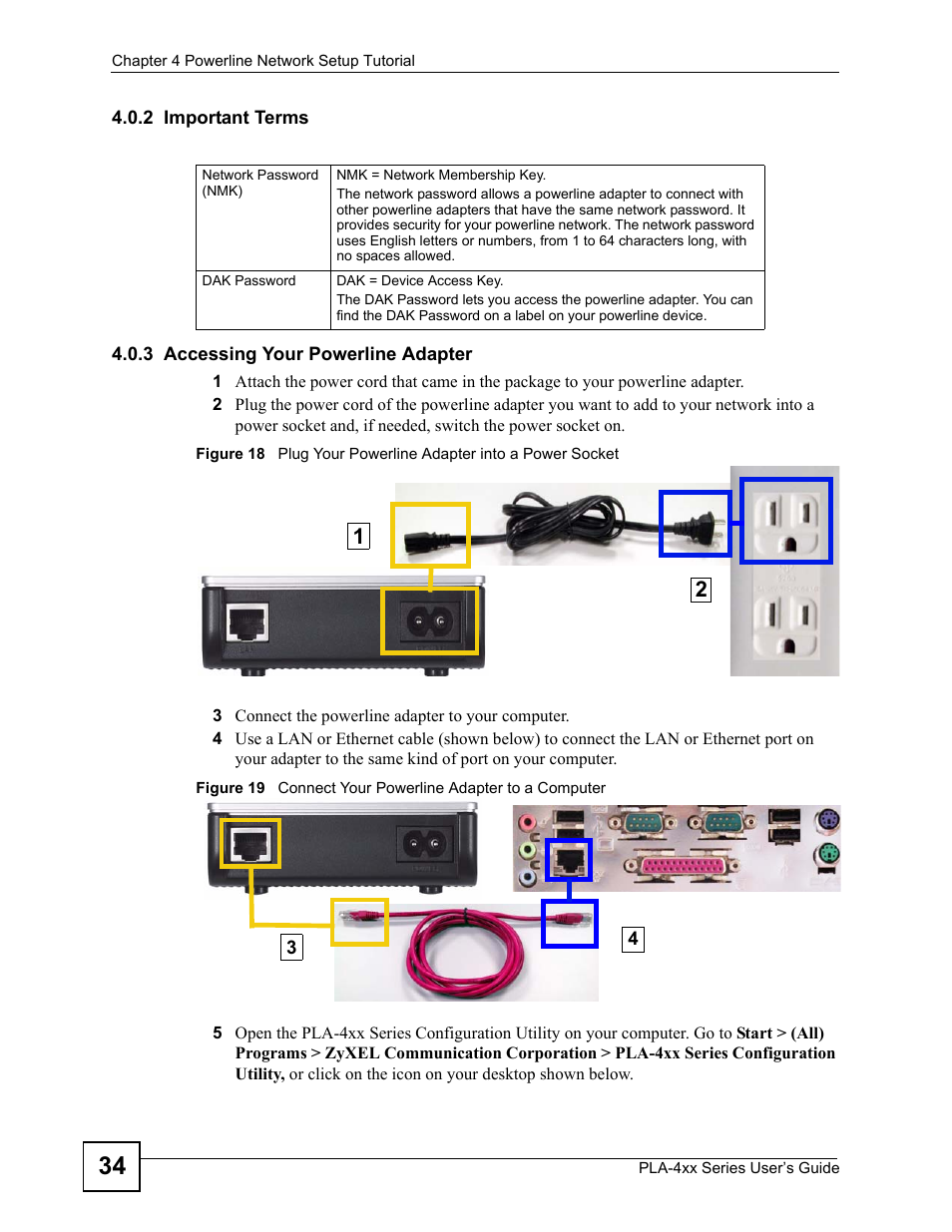 2 important terms, 3 accessing your powerline adapter | ZyXEL Communications PLA-400 User Manual | Page 34 / 66