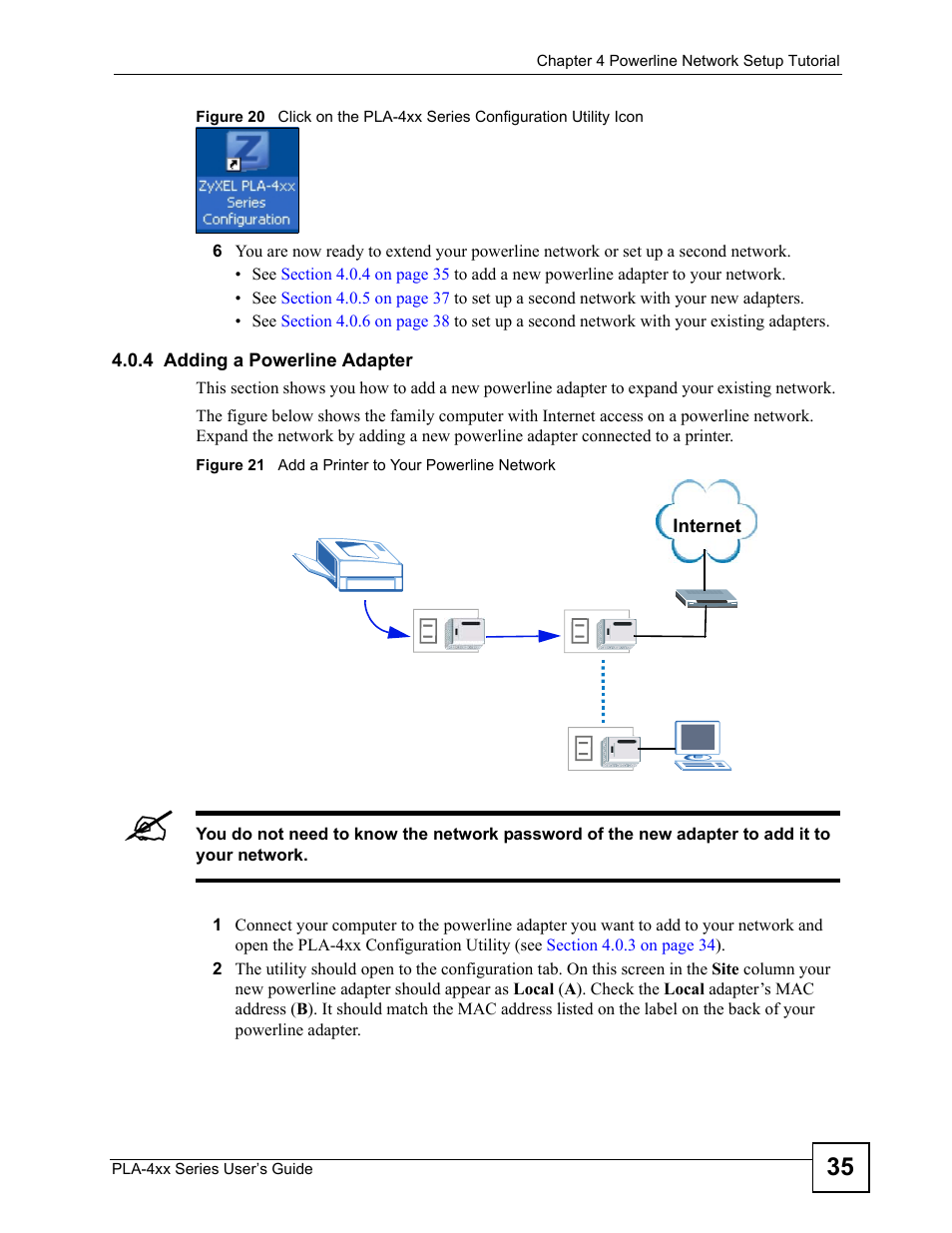 4 adding a powerline adapter | ZyXEL Communications PLA-400 User Manual | Page 35 / 66