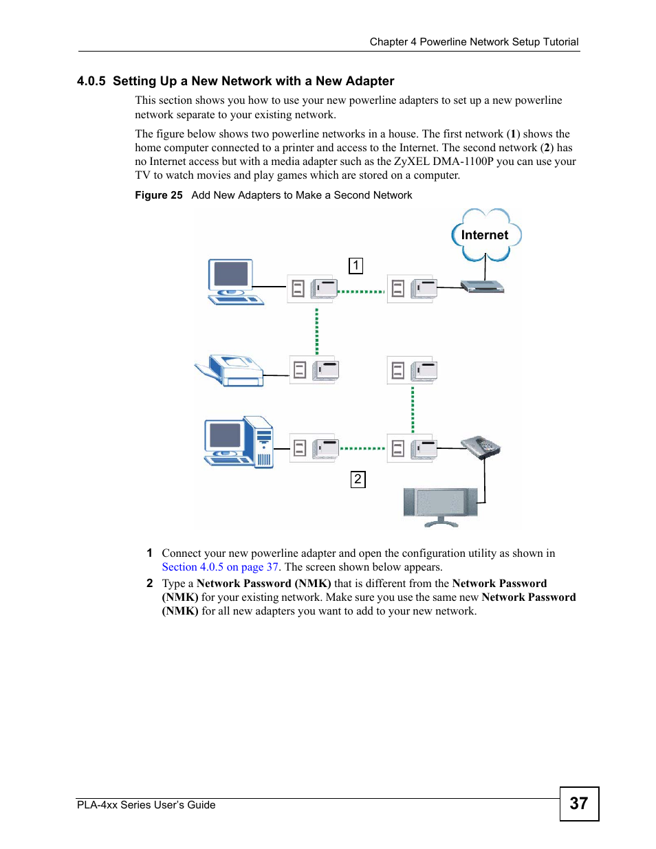 5 setting up a new network with a new adapter | ZyXEL Communications PLA-400 User Manual | Page 37 / 66