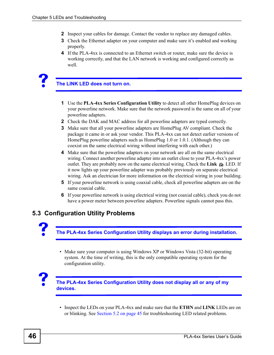 3 configuration utility problems | ZyXEL Communications PLA-400 User Manual | Page 46 / 66