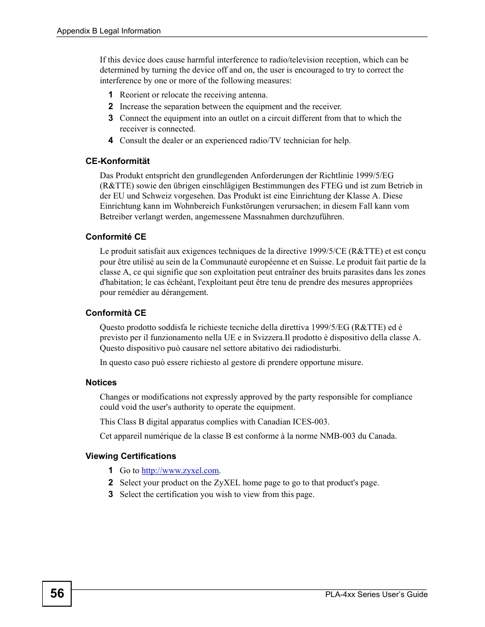 ZyXEL Communications PLA-400 User Manual | Page 56 / 66