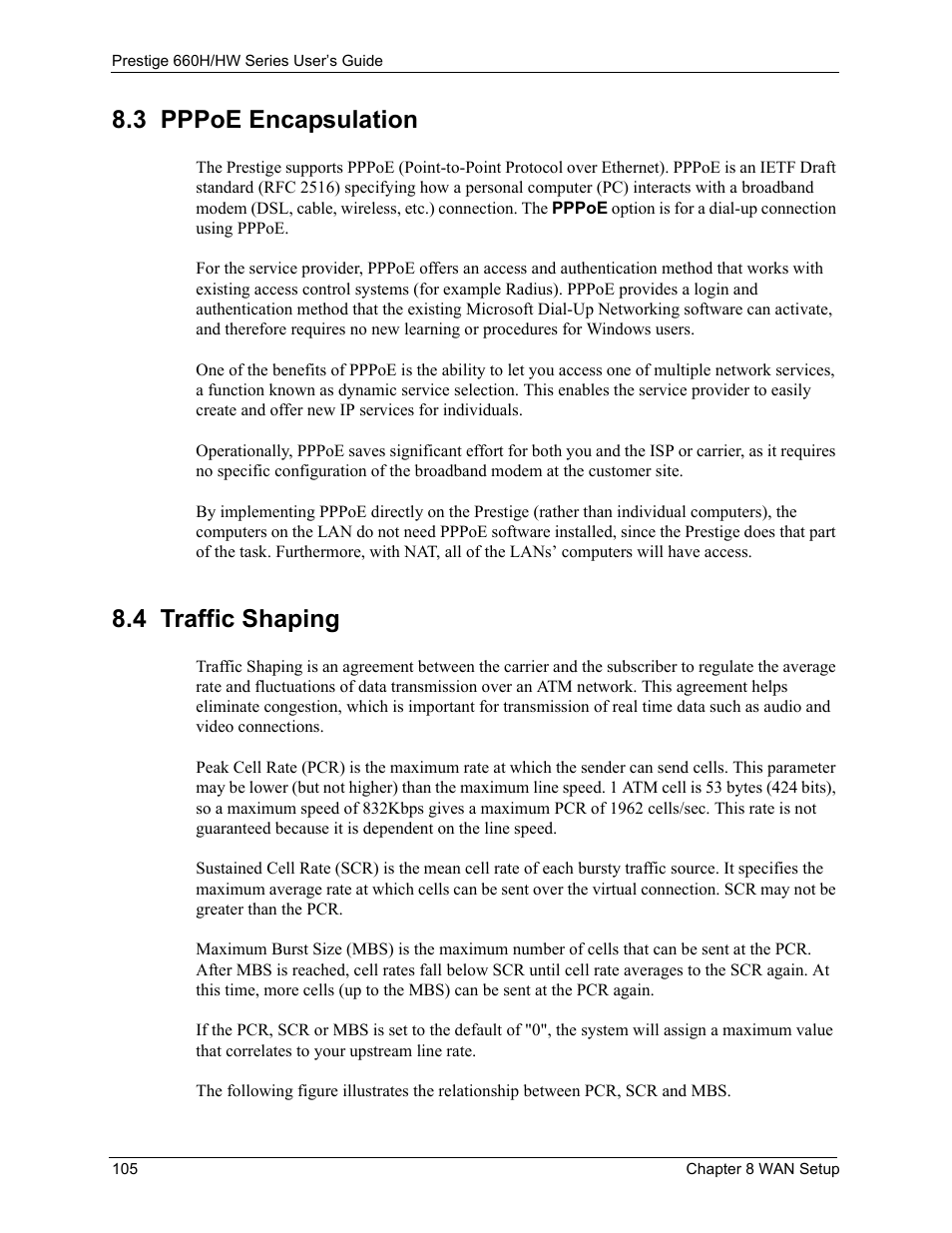3 pppoe encapsulation, 4 traffic shaping, 3 pppoe encapsulation 8.4 traffic shaping | ZyXEL Communications 660HW Series User Manual | Page 106 / 460