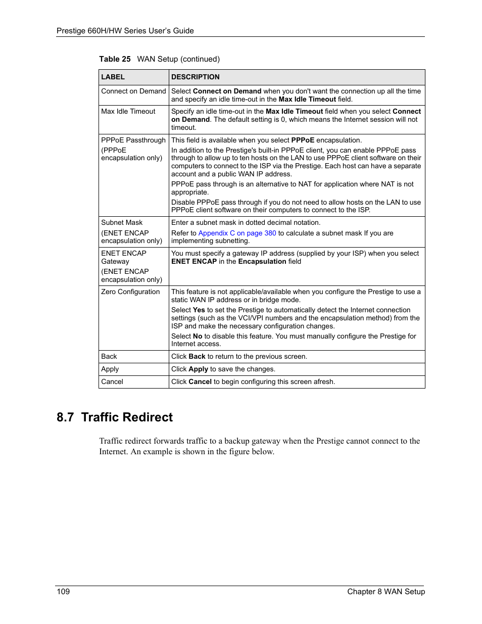 7 traffic redirect | ZyXEL Communications 660HW Series User Manual | Page 110 / 460