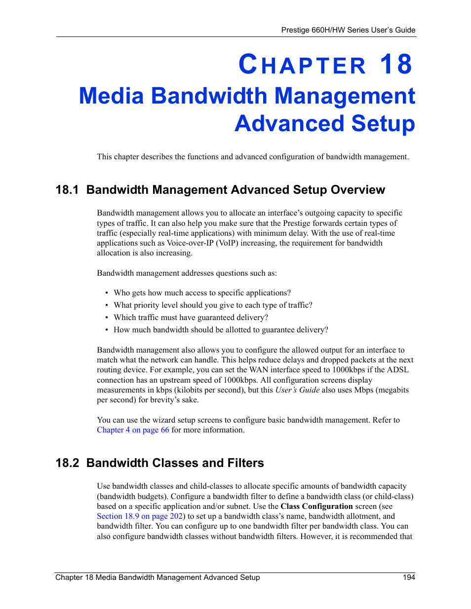 Media bandwidth management advanced setup, 1 bandwidth management advanced setup overview, 2 bandwidth classes and filters | ZyXEL Communications 660HW Series User Manual | Page 195 / 460