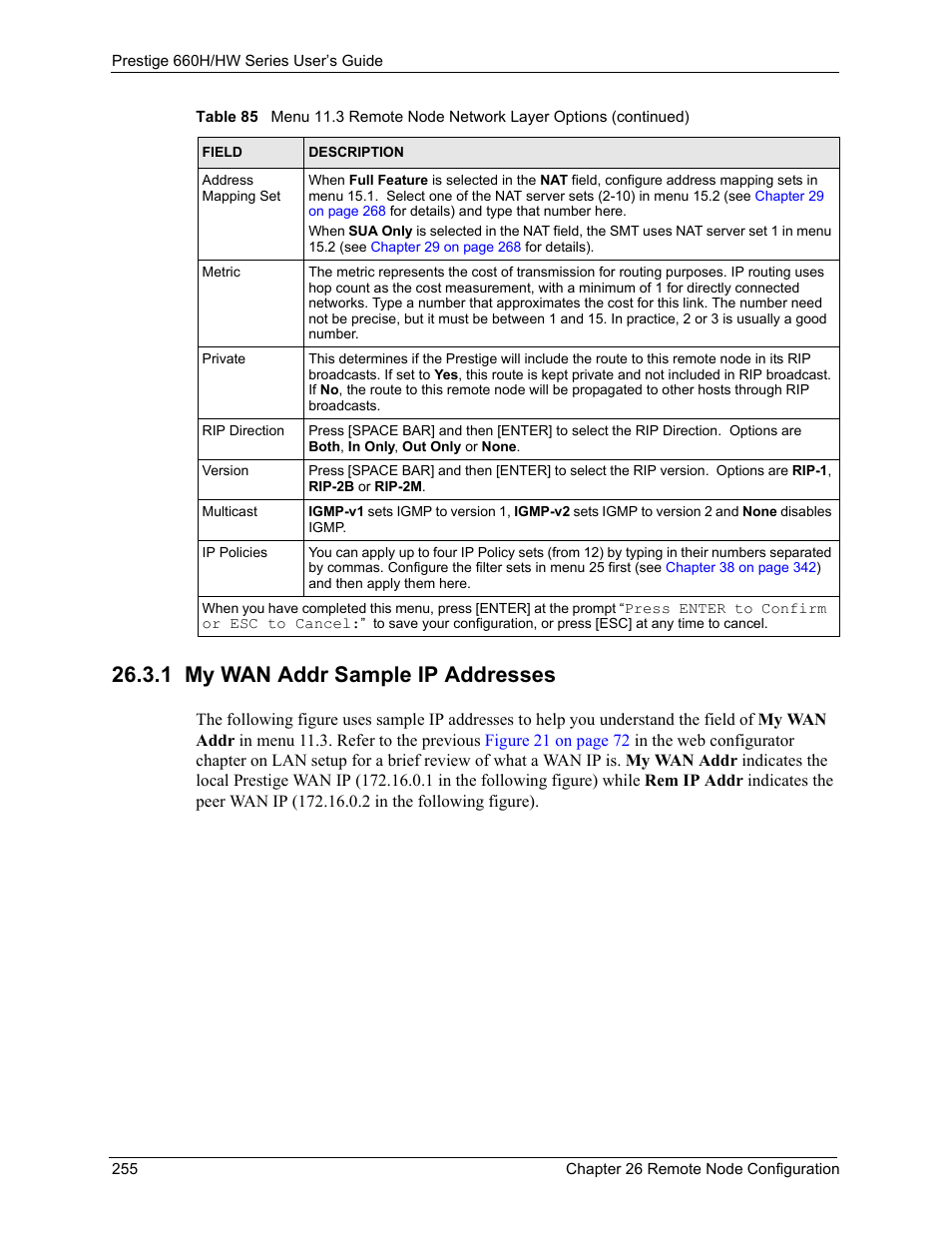 1 my wan addr sample ip addresses | ZyXEL Communications 660HW Series User Manual | Page 256 / 460