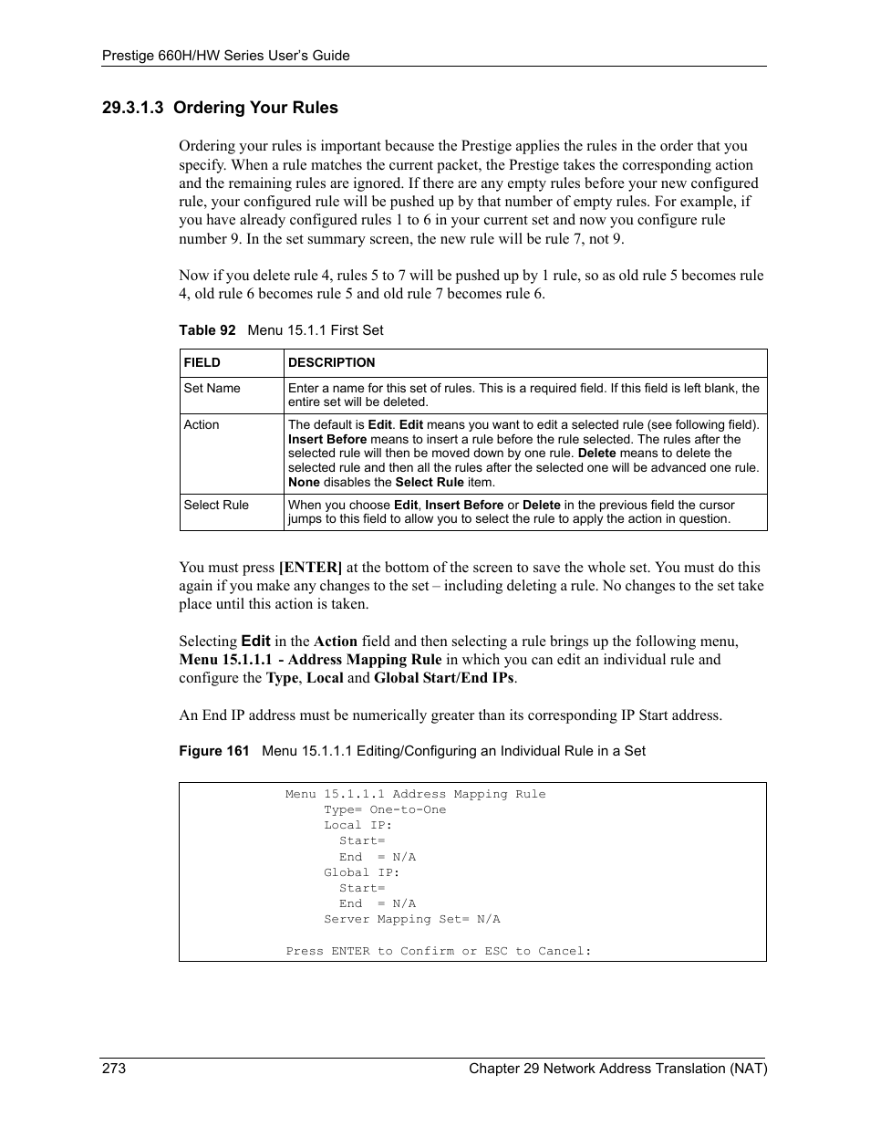 3 ordering your rules, Table 92 menu 15.1.1 first set | ZyXEL Communications 660HW Series User Manual | Page 274 / 460