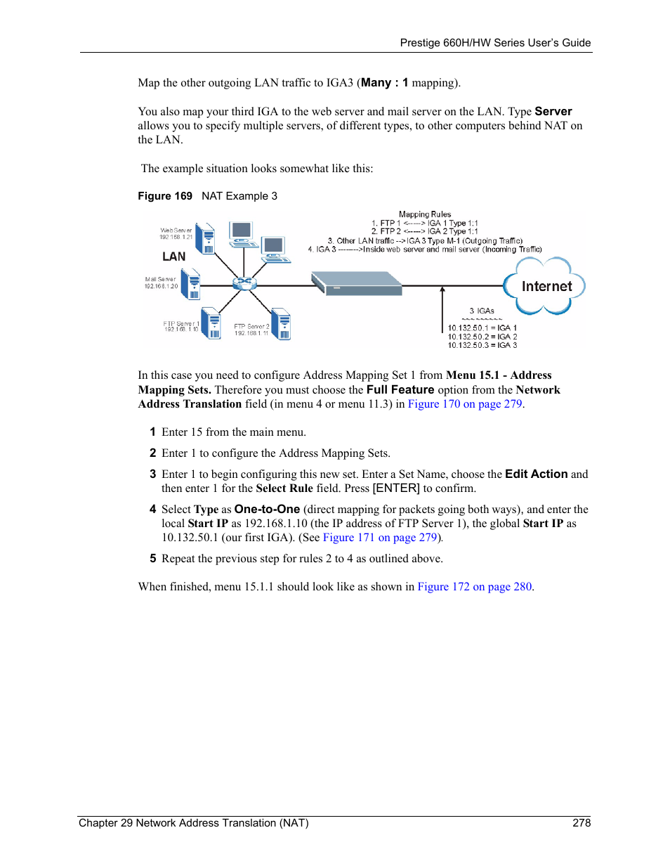 Figure 169 nat example 3 | ZyXEL Communications 660HW Series User Manual | Page 279 / 460
