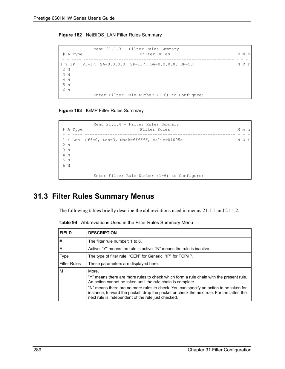 3 filter rules summary menus | ZyXEL Communications 660HW Series User Manual | Page 290 / 460