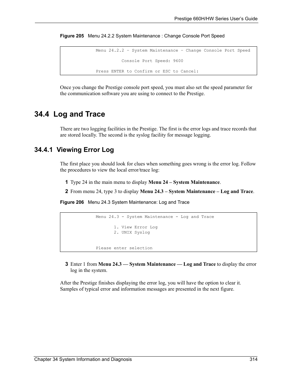 4 log and trace, 1 viewing error log | ZyXEL Communications 660HW Series User Manual | Page 315 / 460