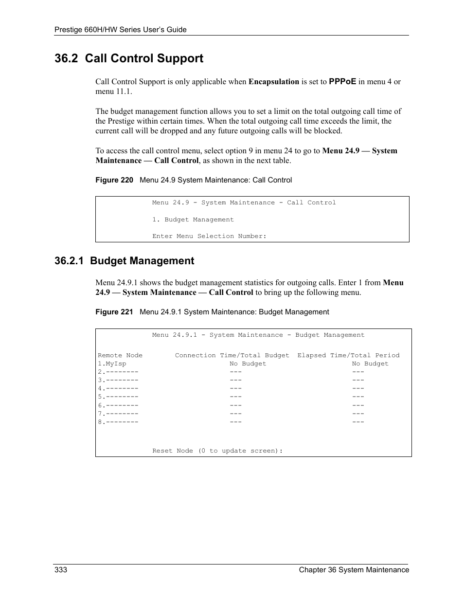 2 call control support, 1 budget management | ZyXEL Communications 660HW Series User Manual | Page 334 / 460