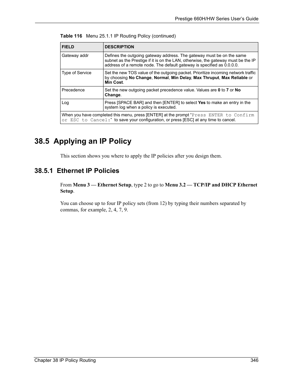5 applying an ip policy, 1 ethernet ip policies | ZyXEL Communications 660HW Series User Manual | Page 347 / 460