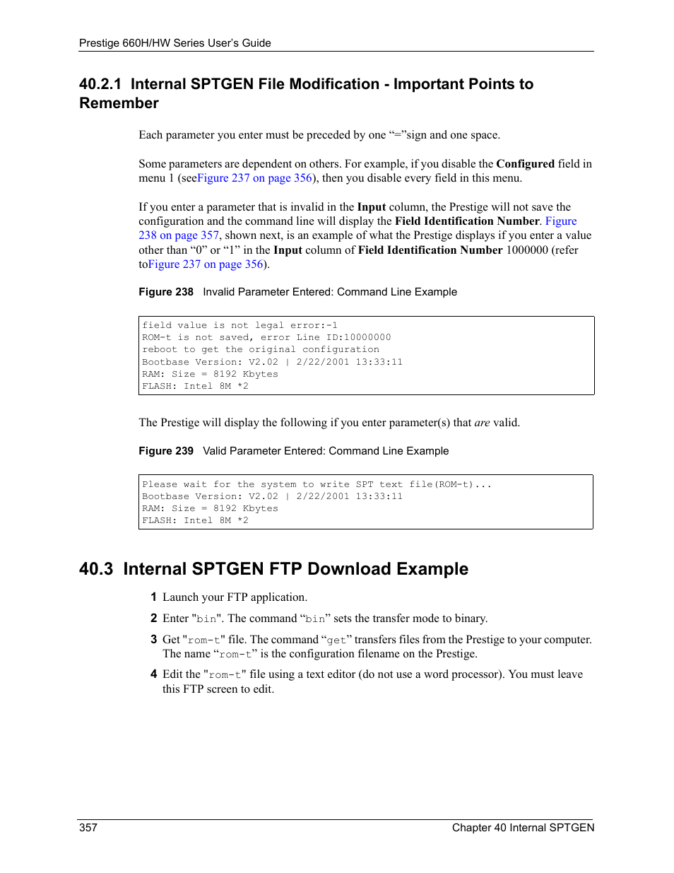 3 internal sptgen ftp download example | ZyXEL Communications 660HW Series User Manual | Page 358 / 460