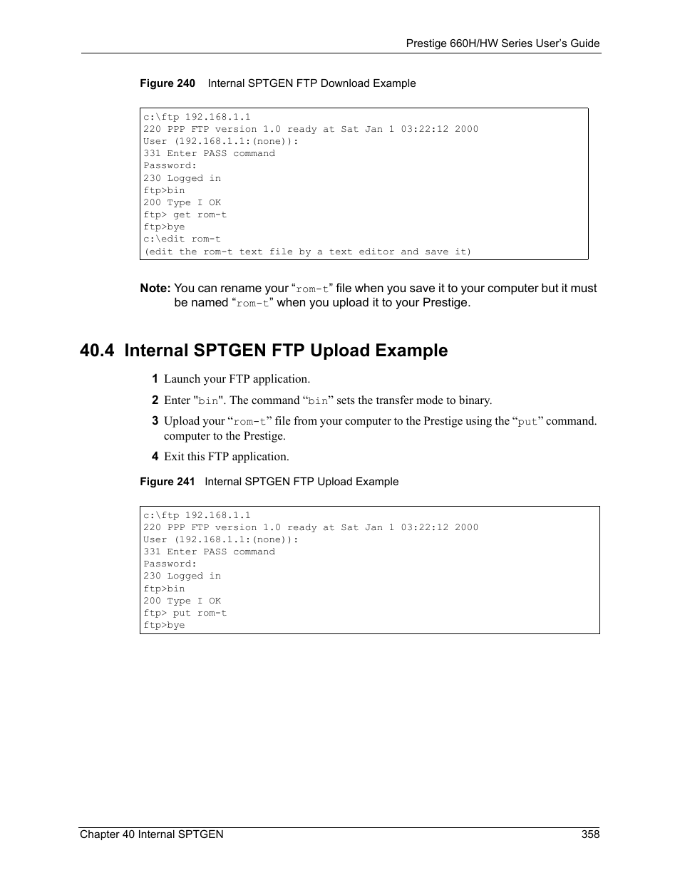 4 internal sptgen ftp upload example | ZyXEL Communications 660HW Series User Manual | Page 359 / 460