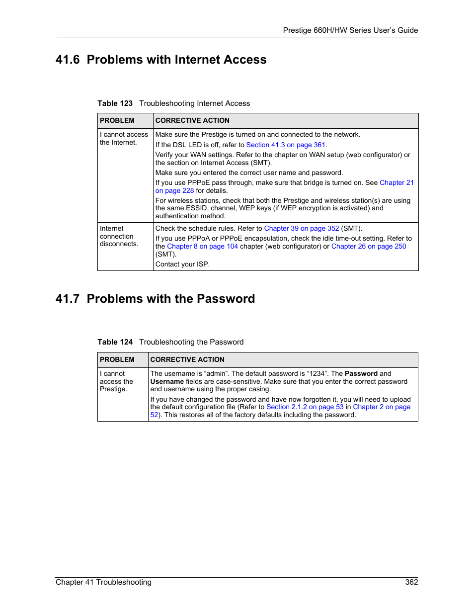 6 problems with internet access, 7 problems with the password | ZyXEL Communications 660HW Series User Manual | Page 363 / 460