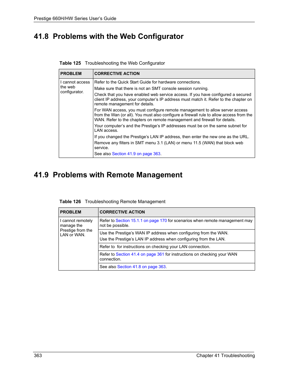 8 problems with the web configurator, 9 problems with remote management | ZyXEL Communications 660HW Series User Manual | Page 364 / 460