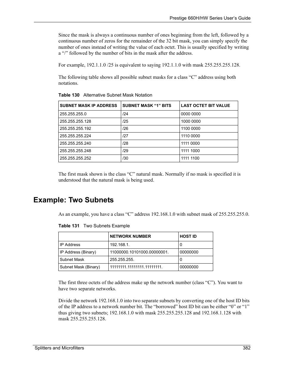 Example: two subnets | ZyXEL Communications 660HW Series User Manual | Page 383 / 460